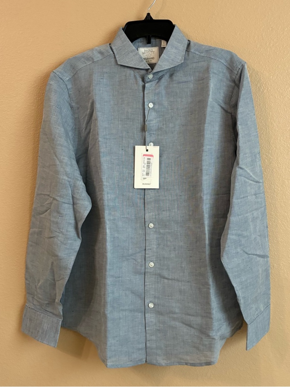 Baird McNutt New Size L Slim‎ Fit Blue Murano Linen Blend Button Down Shirt